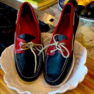 SPERRY top siders navy blue and red with whites sole
